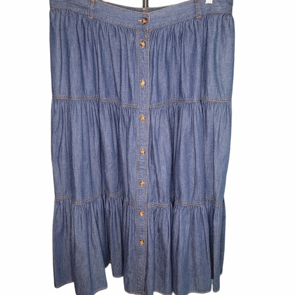 Denim tiered maxi skirt by Elisabeth
